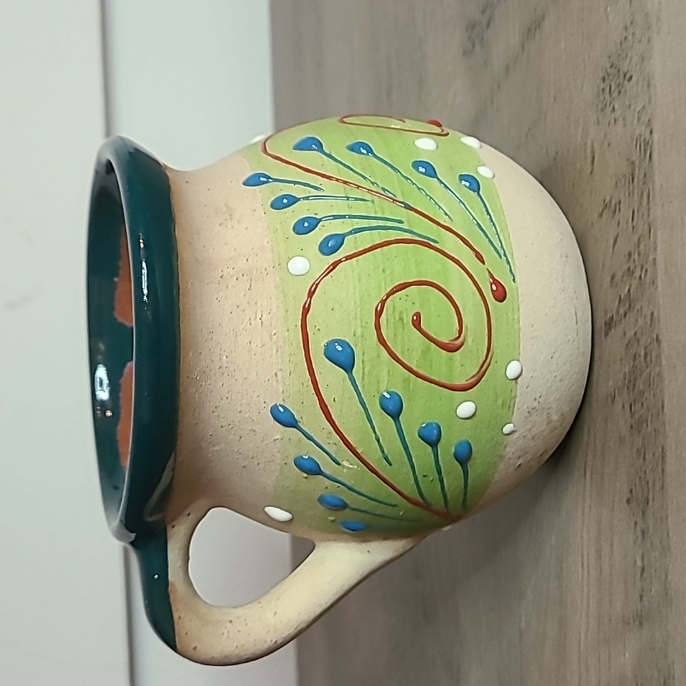 Mexican Clay Jarritos Stoneware Pottery Coffee Mugs Swirl